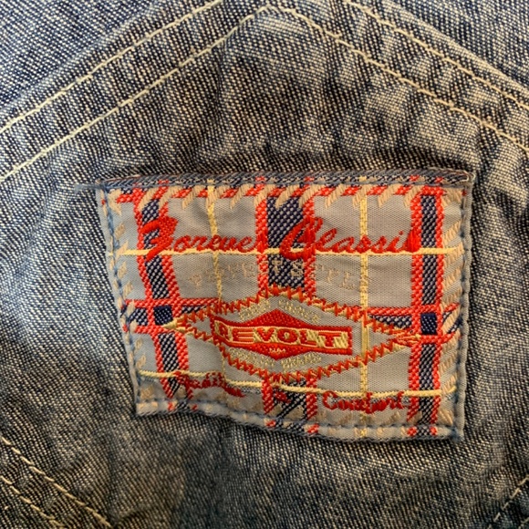 Vintage Revolt Denim Carpenter Bib Overalls Womens Size 22 Blue Embroidered Boho - Picture 4 of 14